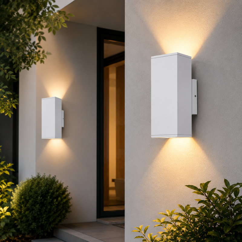 2-Pack Modern Outdoor Wall Lantern, LED Square Up Down Outdoor Wall Light, IP65 Waterproof Wall Sconces, White