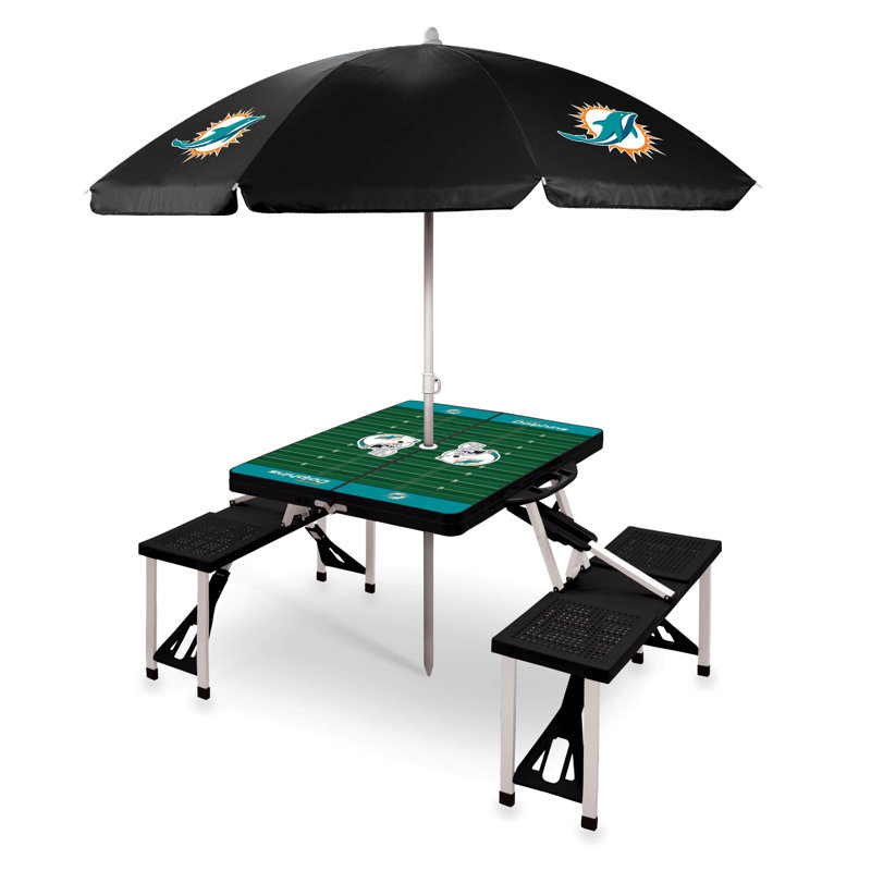 NFL Patio Dining Set with Rectangular Table, Miami Dolphins, Black