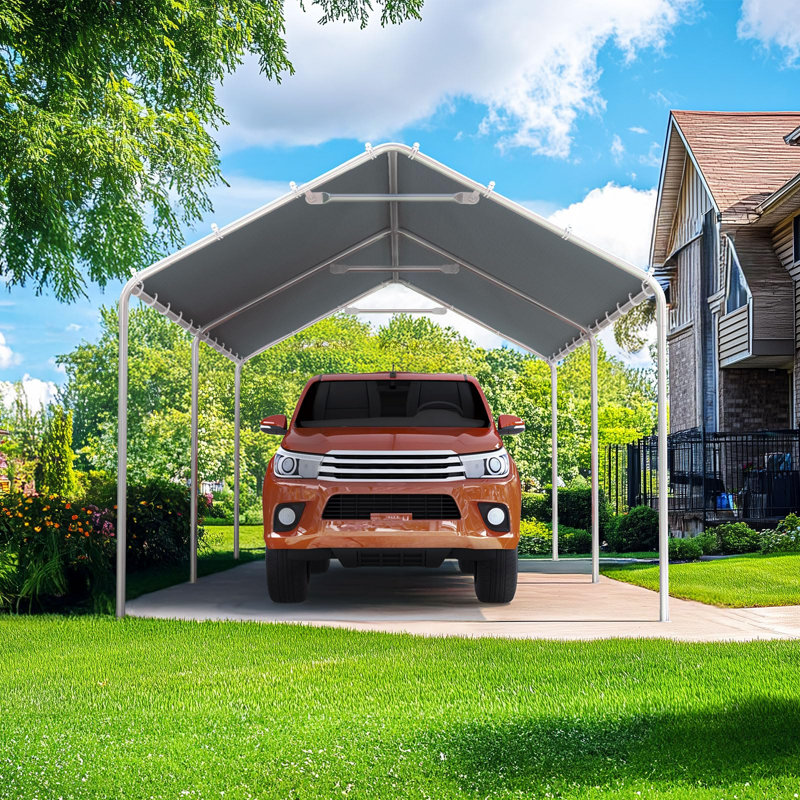 Quictent 10x20 ft Heavy Duty Carport Canopy Galvanized Car Tent Outdoor Garage Boat Shelter with Reinforced Structure, No Sidewall - Grey
