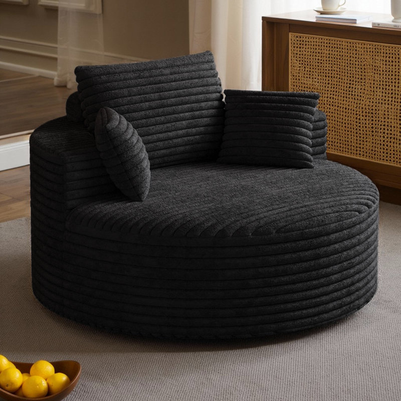 50 po. Corduroy Cloud Chair Fluffy Modern Sleeper for Living, Noir
