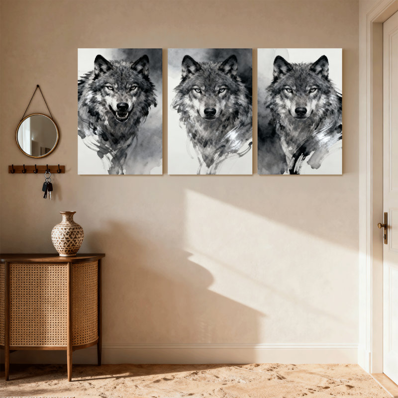 «Animals Wolf Portrait Art», ensemble de 3 reproductions d'art sur toile, H 18 po x l 36 po