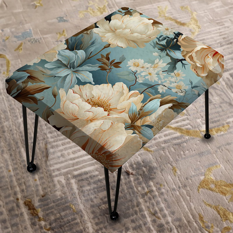 Beige Timeless Peony Delights - Repose-pieds rectangulaire floral