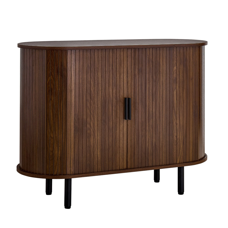 Coffee Bar Cabinet, Mid Century Fluted Coffee Bar Table, Buffet Stand Cabinet with 2 Sliding Doors, Sideboard Buffet Station for Living Room, Entryway, Kitchen, 39.3 x 15.7 x 29.5 in, Walnut