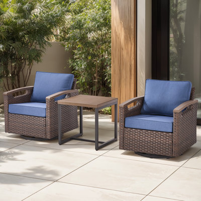 Ensemble de 2 fauteuils de jardin pivotants à bascule avec coussins en oléfine résistants à l'eau et table d'appoint
