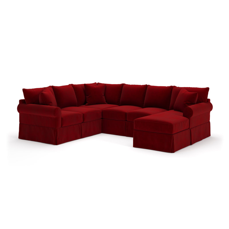 Canapé modulaire de trois articles avec housse Amari, Orienté à droite, Bella en velours performance rubis
