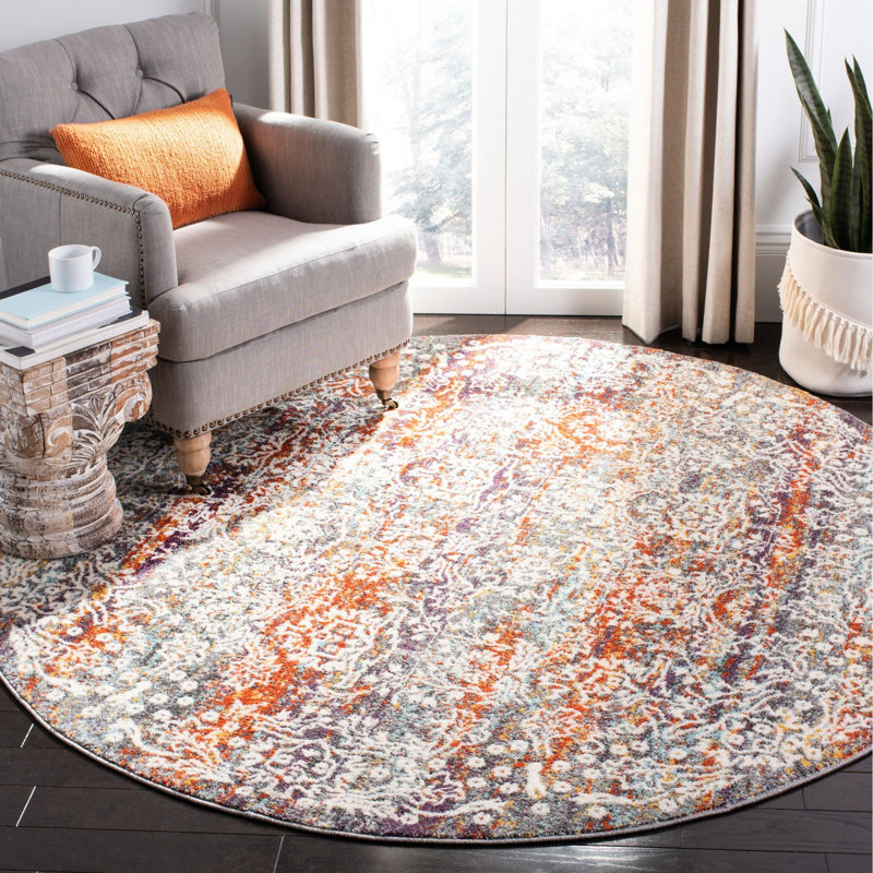 Felty Oriental Light Gray/Light Blue Area Rug, Round 6'7"