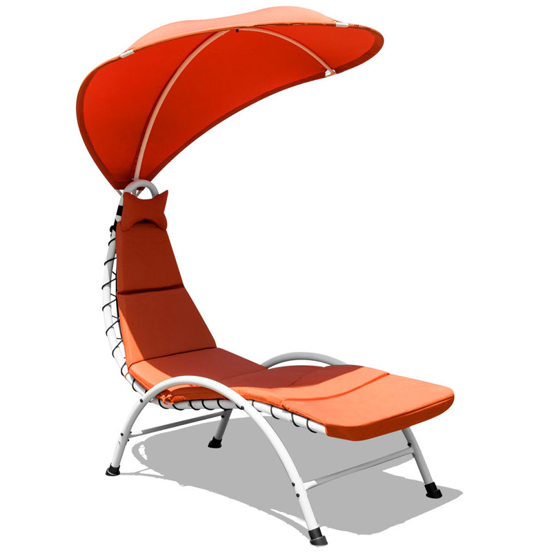 Orange Hanging Chaise Lounger with Cushions and Canopy