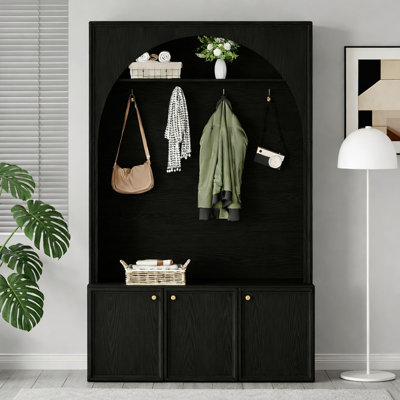 Hall Tree with Storage Bench and Adjustable Shelves for Entryway