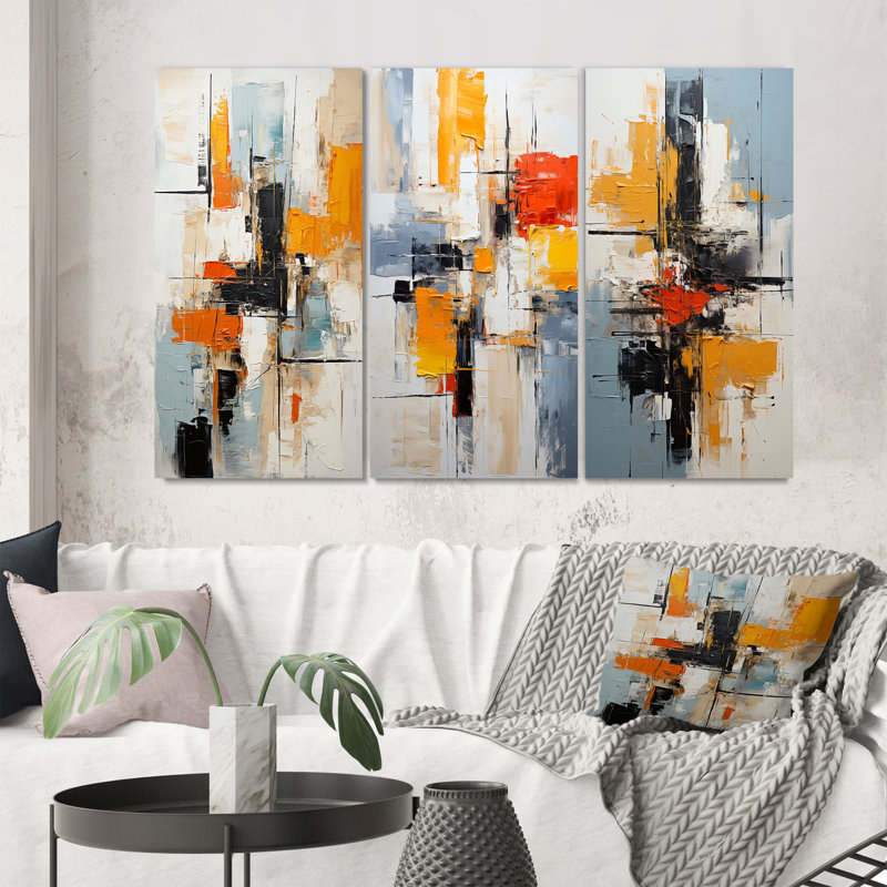Ensemble de 3 décors abstraits minimalistes décolorés, Toile tendue, H 32 po x l 48 po