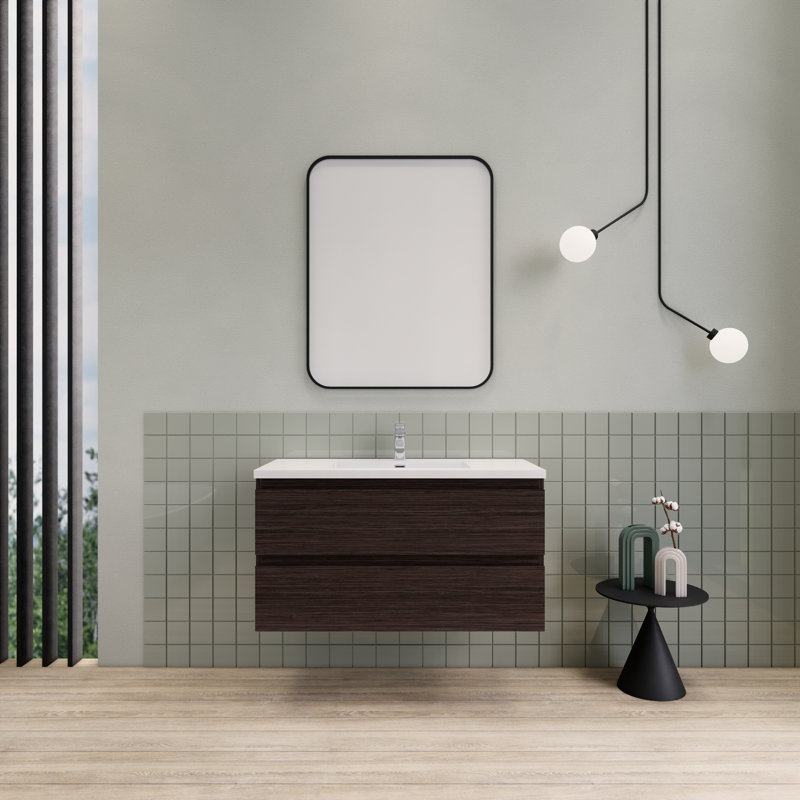 Alnwick 41.75'' Single Bathroom Vanity with Resin Top, Dark Gray Oak