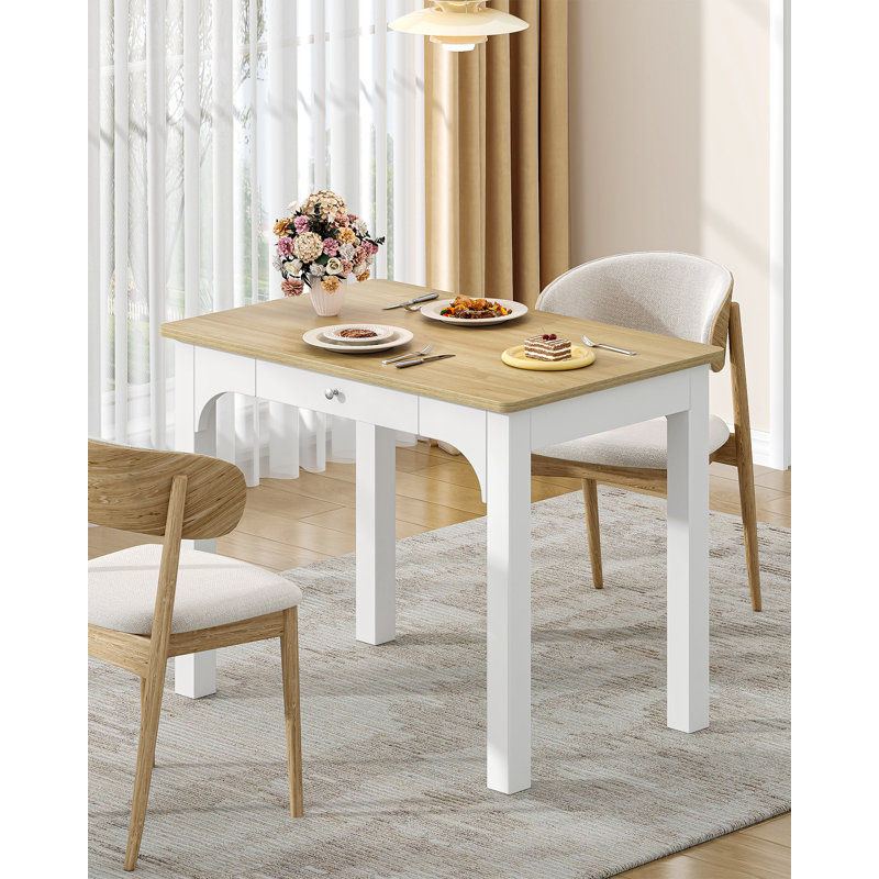 Solid Wood Base Dining Table, Brown and White