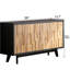 Buffet en bois naturel avec détails géométriques - Buffet rustique texturé à 4 portes avec rangement pour la maison, design fonctionnel