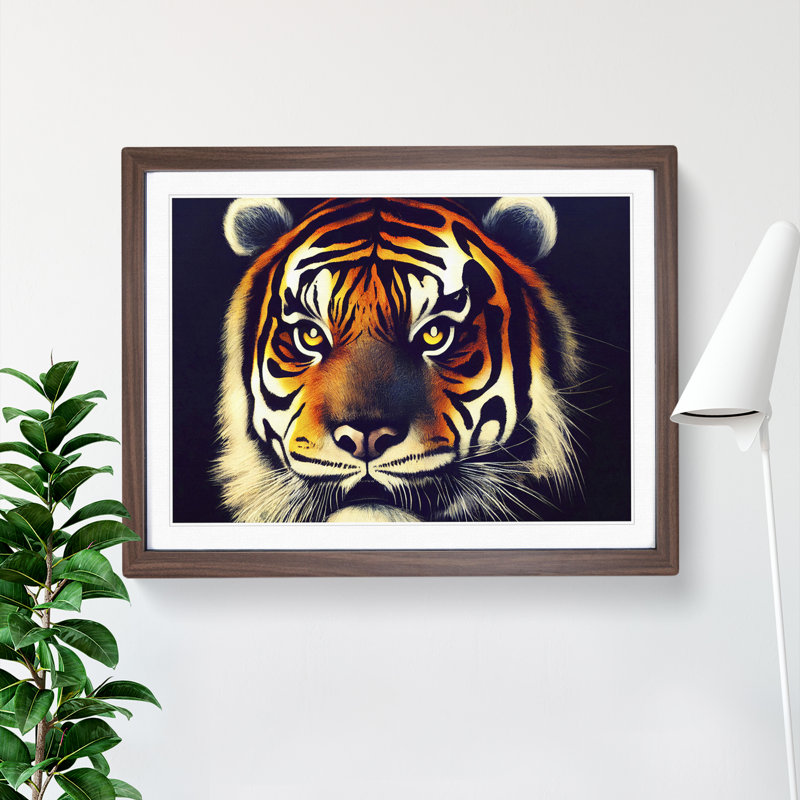 A Tiger Portrait Vol.4 - Single Picture Frame Print, 25cm H x 34cm W x 2cm D, Walnut
