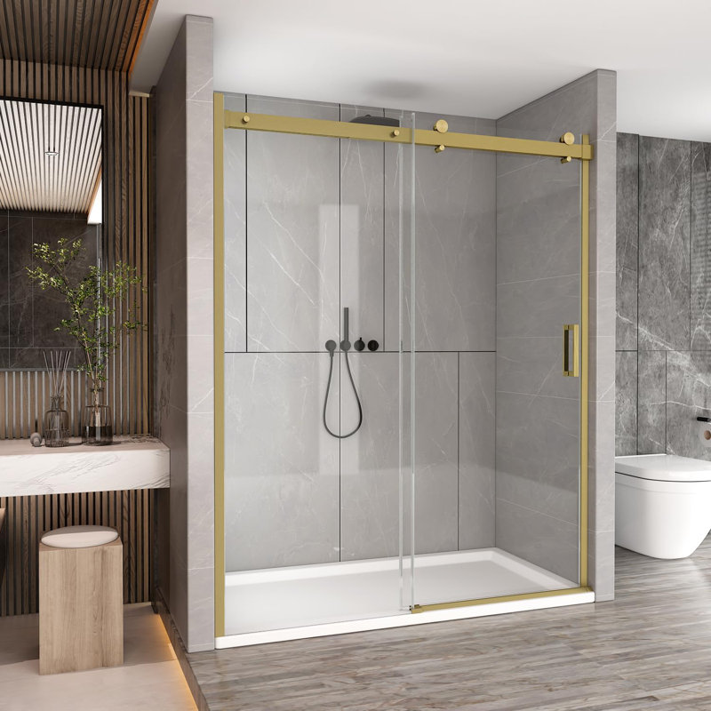 Ivory 48" W X 76" H Single Sliding Frameless Shower Door, Gold