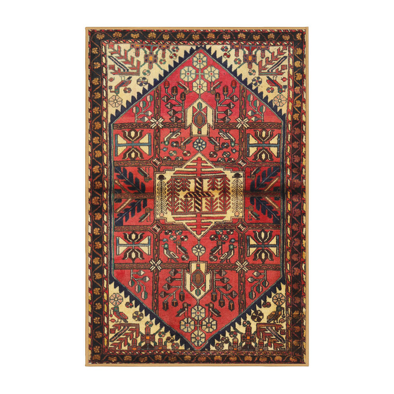 Tapis noir/rouge/beige traditionnel Bellas, Rectangle 5 pi x 7 pi