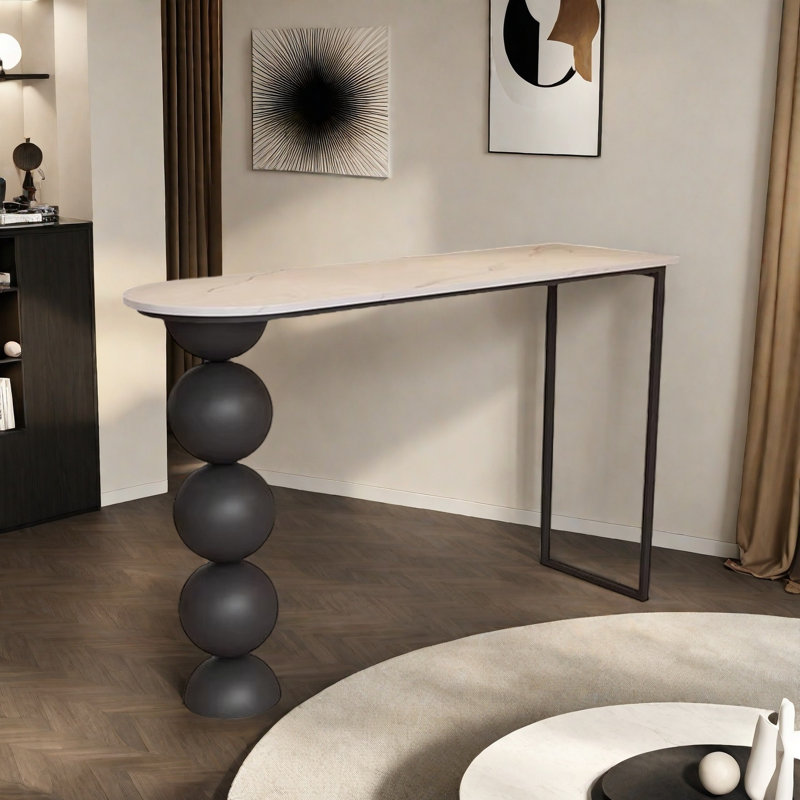 Table de bar en pierre crème, H 41,3 po x L 55,1 po x l 19,6 po, Noir