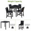 Ensemble de 5 tables à hauteur de comptoir, ensemble de table de cuisine en bois avec table carrée et 4 chaises rembourrées, ensemble de table de salle à manger à hauteur de comptoir avec décoration en cristal et ensemble de chaises pour la cuisine, la salle à manger, noir-432209724-432209699-432209697