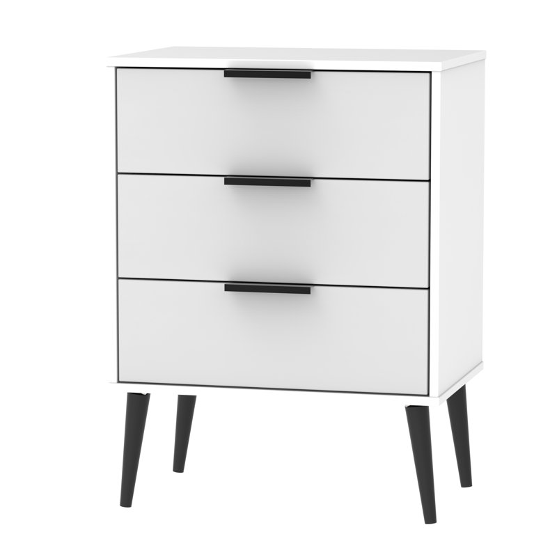 Fully Assembled Euart 3 Drawer Chest, Grey Matt/Black