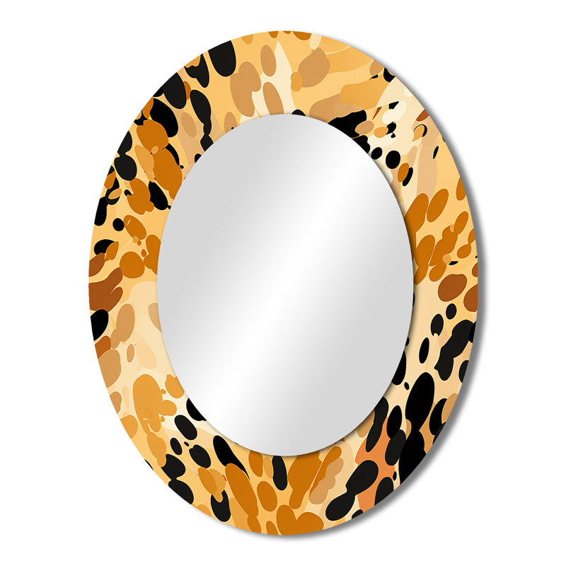 Orange And Black Leopard Print Adventure - Orange Traditional Oval Wall Mirror, 43" H x 33" W