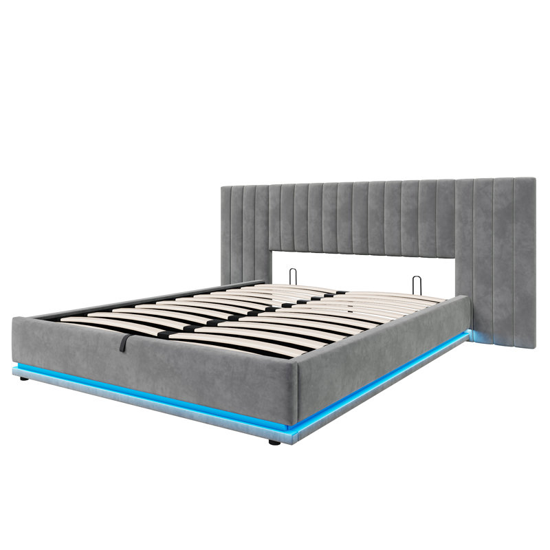 Ottoman Bed With Led Grey, Kingsize (5')