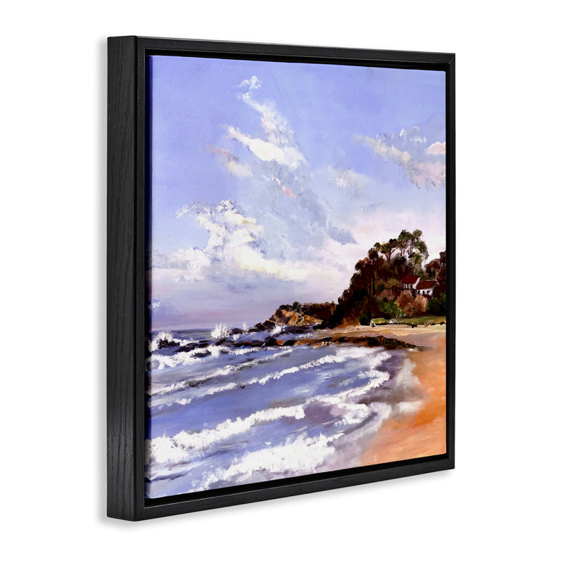 Cadre flottant Malua Bay Seascape, design par Patricia Reynolds, H 25 po x l 25 po, Cadre flottant noir de jais