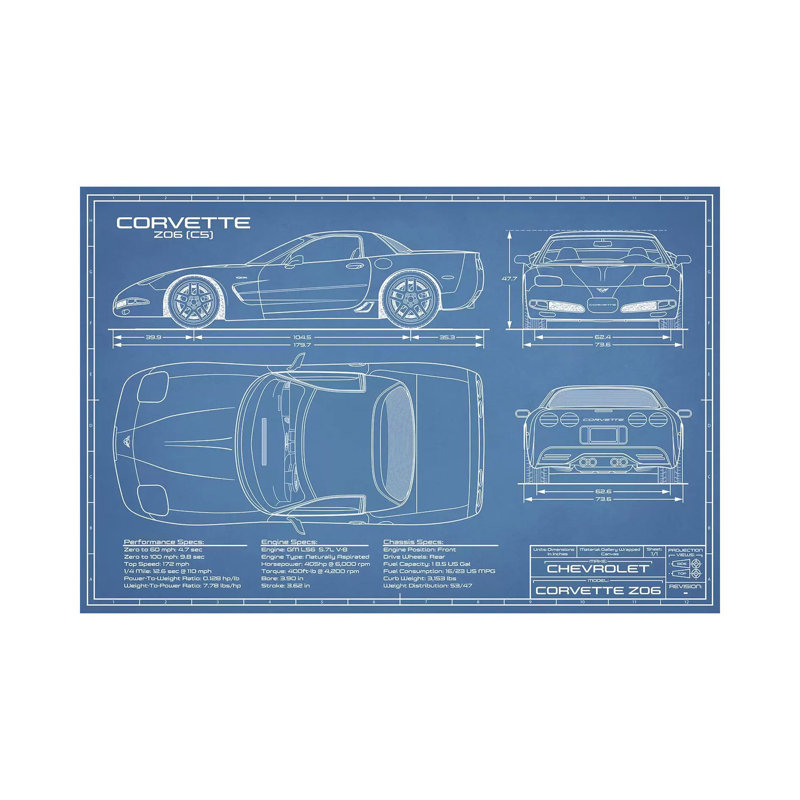 «Corvette (C5) Z06 Blueprint» par Action Blueprints, impression sur toile tendue, H 18 po x l 26 po x P 1,5 po