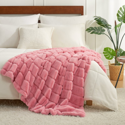Fluffy Striped Faux Fur Throw Blanket Cozy Home Decor Accent