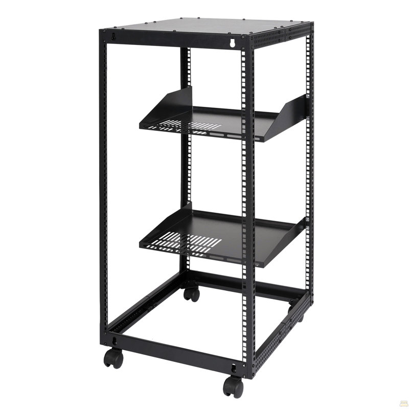 Support pour serveur à structure ouverte 20U, profondeur réglable de 15 à 40 po, support pour serveur mural autoportant ou mural, support audiovisuel à 4 colonnes avec roulettes