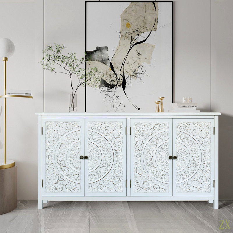 Armoire d'appoint 60 "avec 4 portes, buffet en bois rustique - armoire polyvalente avec rangement pour l'armoire chic