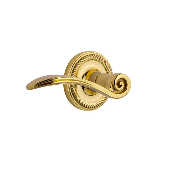 Rope Rosette Passage (Hall & Closet) with Swan Lever, 2.375", Polished Brass, Left