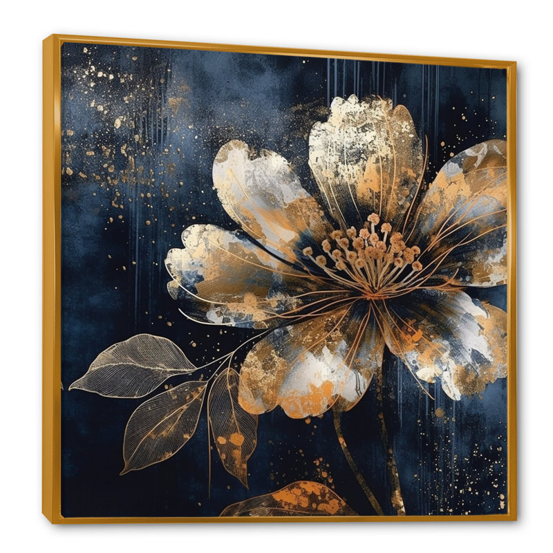 Rubena - pétales de marguerites sur toile, H 24 po x l 24 po x P 1 po, Cadre flottant doré