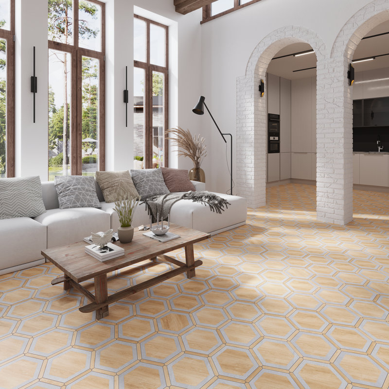 Aureole 8.66 In. X 9.84 In. Matte Oak Wash And Gray Porcelain Hexagon Wall And Floor Tile (8.07 Sq Ft/Case) - 18 Sheets