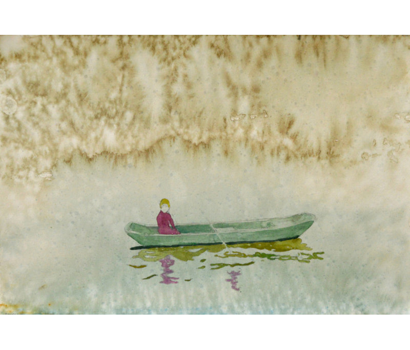 Quiet Boat Reflection Print by Other Artist, Framed Canvas, 24 × 16, Gold