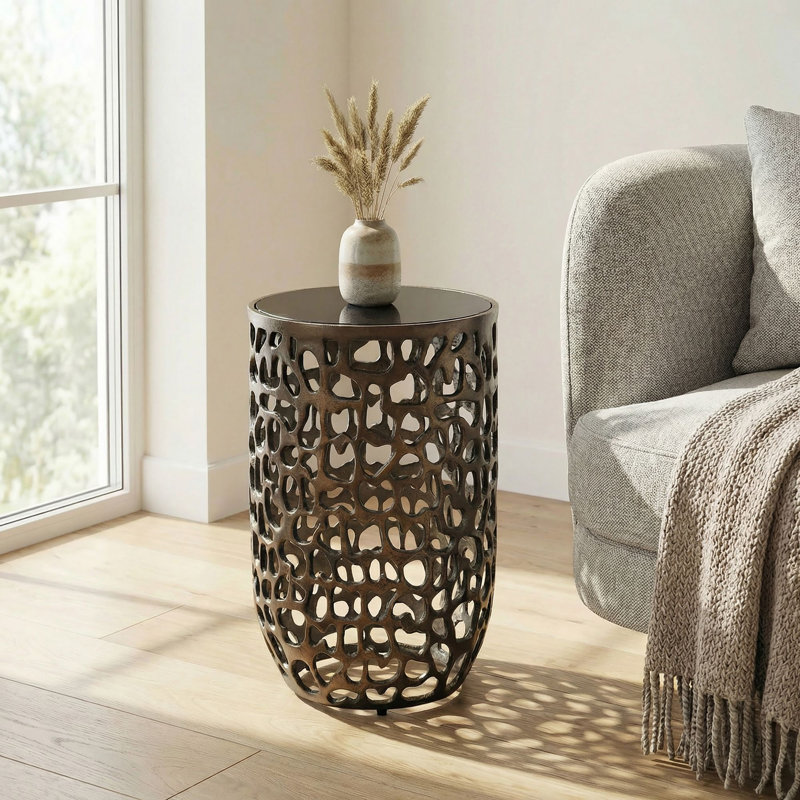 Black Glass Top Aluminium Side Table