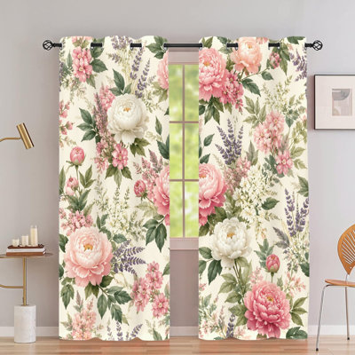 2 pièces de rideaux occultants à motif floral avec pivoines rétro, motif de jardin rétro élégant, isolation thermique, réduction du bruit et protection de la vie privée, décoration intérieure élégante pour la chambre à coucher, le salon, la s