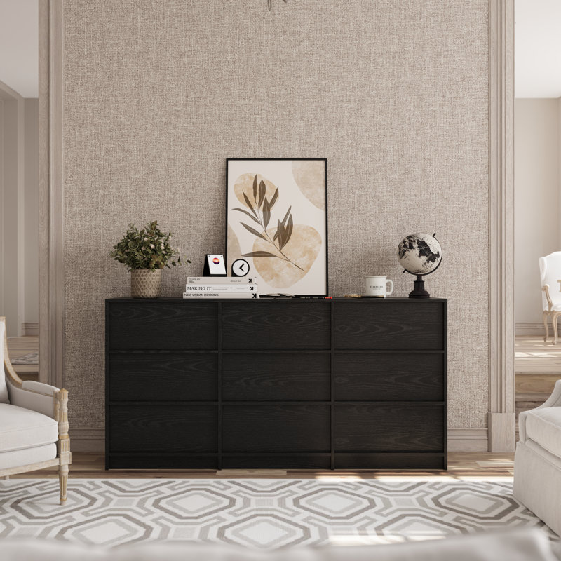 63"-dresser For Bedroom With 9 Drawers, Black