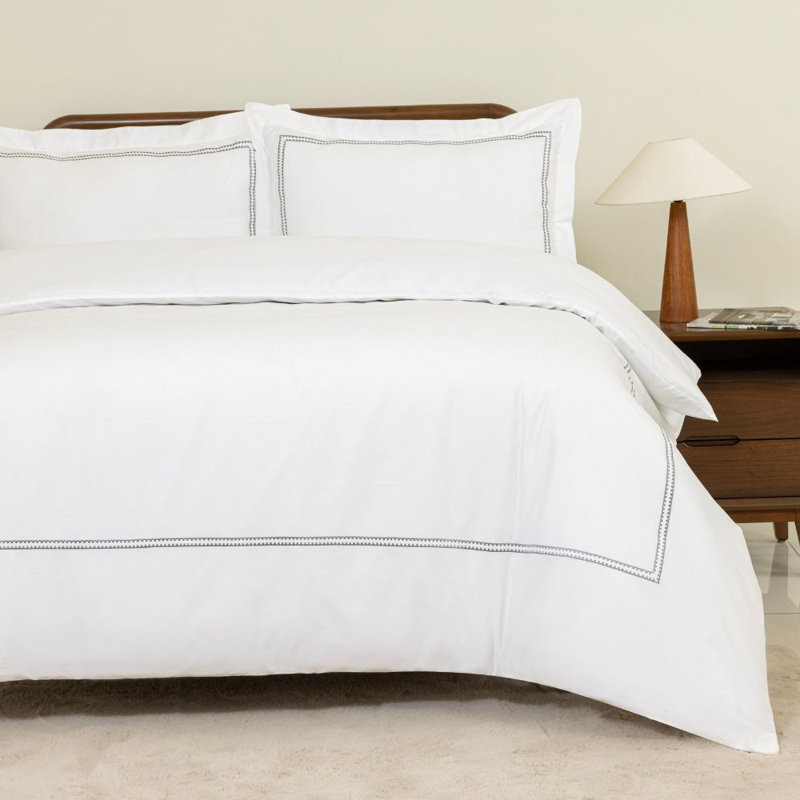 MHG Living Duvet Cover Set Mayfair Grey Baratta Stitch Design Cotton Bedding - Includes 2 Pillowcases, Double
