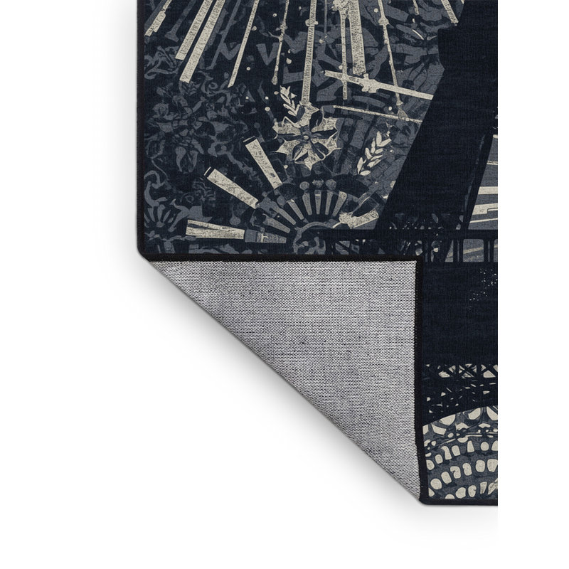 Tapis gris chic et luxueux lavable à la machine Paizlei Paris Tour Eiffel, 7 x 9