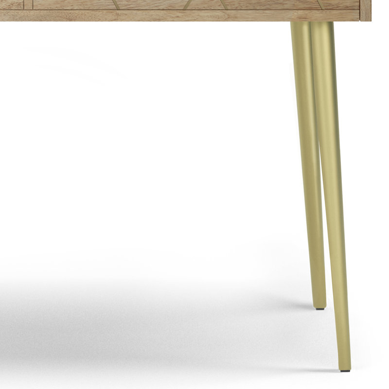 Console d'entrée de style Mid-Century en bois de manguier massif l 48 po avec incrustations géométriques en laiton et 2 tiroirs Jager