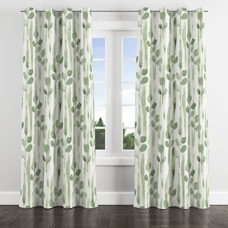 Country Farmhouse Blackout Curtains - Striped Green And White Eucalyptus Lines Grommet Curtain - 1 Panel, 52" W x 90" L