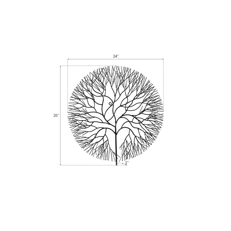 Décoration murale arbre métallique, H 25 po x l 24 po x P 2 po