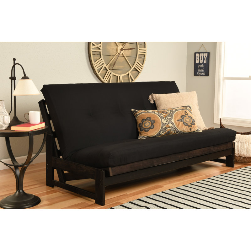 Stratford Full / Double 74'' Upholstered Futon And Mattress, Black Twill