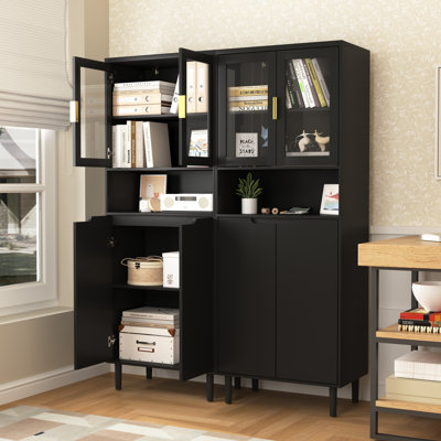 Tempered Glass Door Tall Storage Bookcase With Adjustable Board Ideal For Organizing And Displaying Items In Living Room Or Bedroom