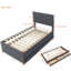 Lit plateforme tapissier simple avec lit gigogne et 3 tiroirs en lin gris-1012730504
