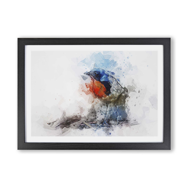 Robin Bird - Single Picture Frame Painting, 45cm H x 63cm W x 2cm D, Black