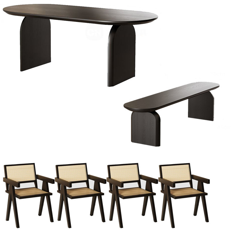 Black solid wood dining table set., 29.5"H x 70.8"L x 31.4"W