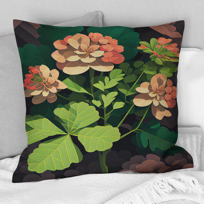 Retro Geranium In Red And Green III - Floral Printed Throw Pillow