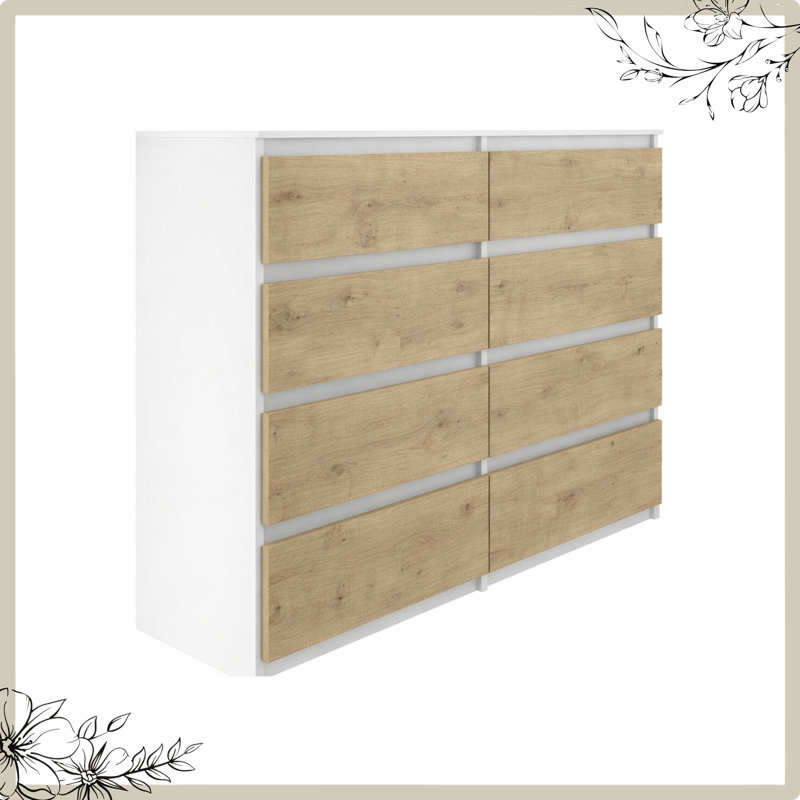 120 cm W Chest of 8 Drawers, Artisan Oak/White