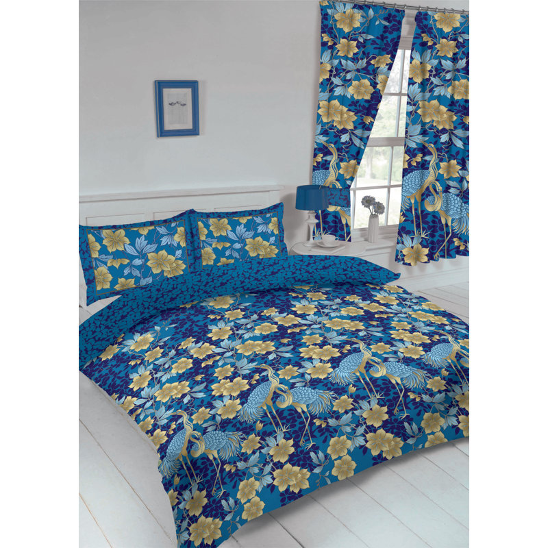 HERON Hixson 132 TC Duvet Cover Set, Blue, Single Duvet Cover + 1 Standard Pillowcase