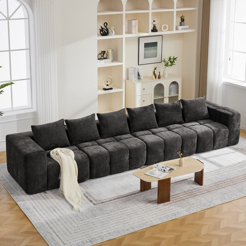 Straight Modular Sofa With Compressed Boneless Sectional, Black, 4